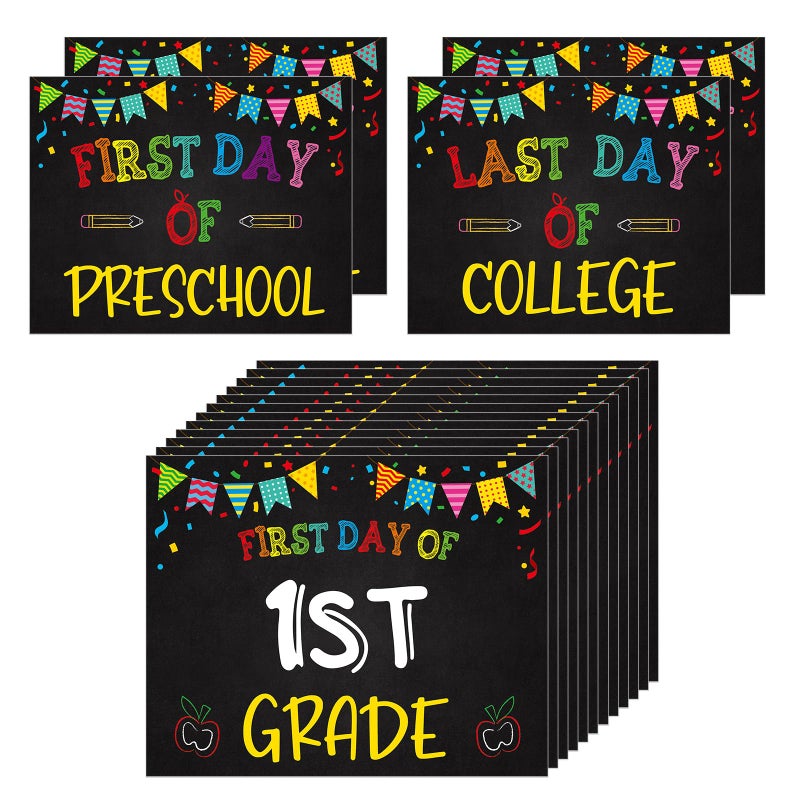 PETCEE First & Last Day of School Photo Prop Sign 10''x8'' Back to School Photo Prop Signs for Kids Girls Boys Reusable 15 Grades Preschool Kindergarten to College Photo Props Gifts - Image 1